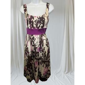 Vintage Just Chilling Maggy Boutique Floral Fit/Flare 100% Silk Purple Dress 4